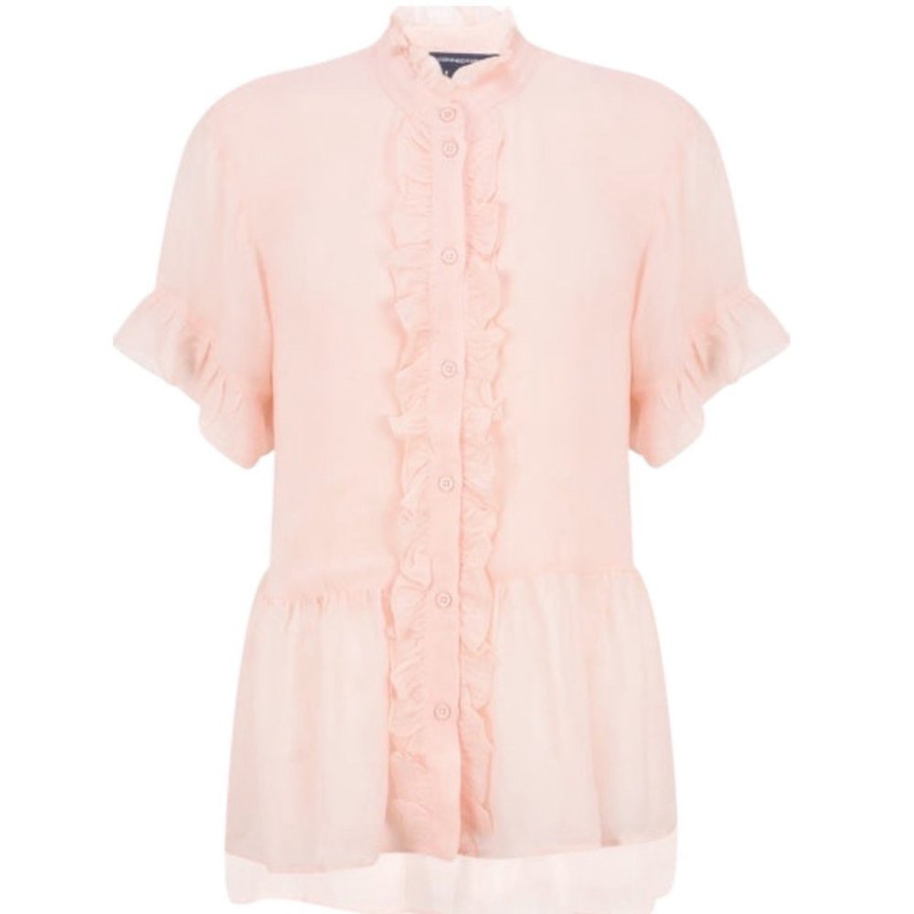 French Connection Clanre Light Sheer Short Sleeve Peplum Blouse Women’s M Pink
